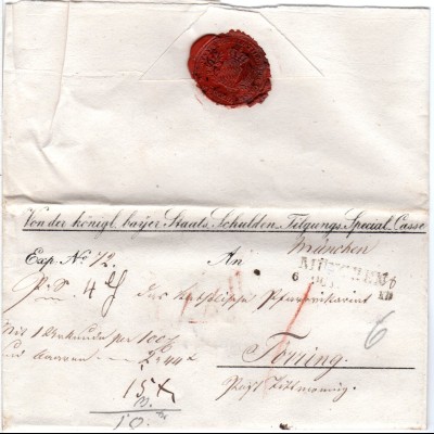 Bayern 1838, L2 MÜNCHEN auf Paket Brief m. diversen Vermerken n. Toerring