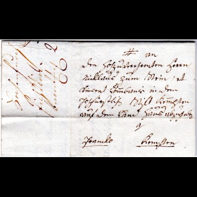 Bayern 1779, früher Franko Brief v. HOHENFURCH im Pfaffenwinkel n. Kempten