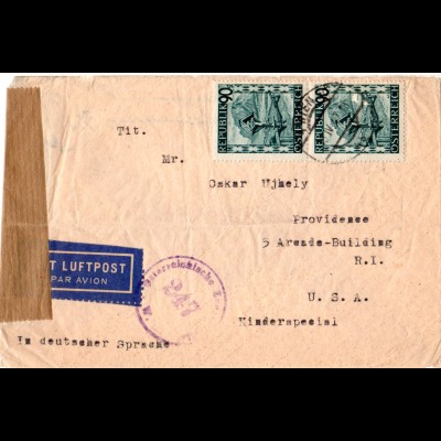 Österreich 1947, MeF 2x90 G. auf Luftpost Zensur Brief v. Wien n. USA