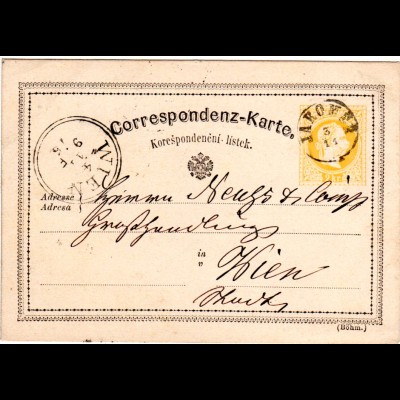 Österreich 1875, Böhmen-Fingerhut Stpl. JAROMER auf 2 Kr. Ganzsache