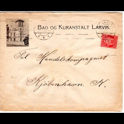 Norwegen 1915, 10 öre auf Bilderbrief Bad og Kuranstalt Larvik n. DK