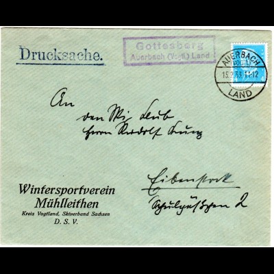 DR 1933, GOTTESBERG Auerbach(Vogtl.) Land, Landpost Stpl. auf Brief m. 4 Pf.