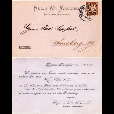 Bayern 1895, 3 Pf. auf Firmen Drucksachen-Karte v. NEUSTADT a. Hdt.