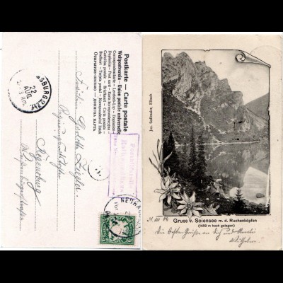 Bayern 1904, Posthilfstelle ROTHWANDHAUS Taxe Neuhaus Schliersee auf AK m. 5 Pf.