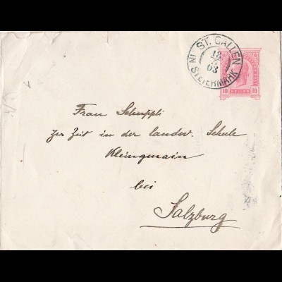 Österreich 1903, K2 ST. GALLEN IN STEIERMARK auf 10 H. Ganzsache Brief