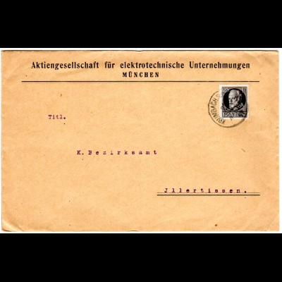 Bayern 1914, EF 25 Pf. Friedensdruck auf Firmen Brief v. KRUMBACH Schwaben