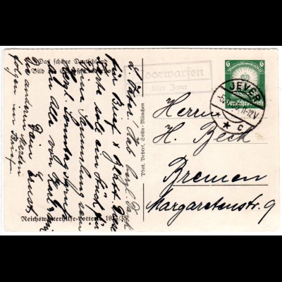 DR 1935, Landpost Stpl. MOORWARFEN über Jever auf 6 Pf. Bild-Ganzsachenkarte 