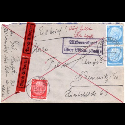 DR 1940, Landpost Stpl. ALTBERNSDORF über Löbau auf Eilboten Brief! 