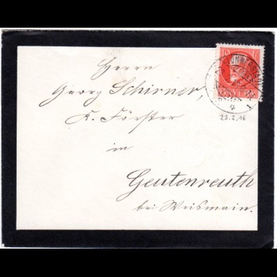 Bayern 1916, EF 10 Pf. Friedensdruck auf Trauer Brief v. LONNERSTADT. Geprüft.