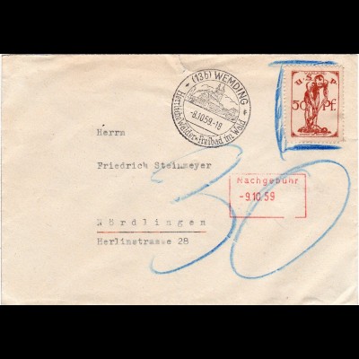 BRD 1959, Porto Brief v. Wemding m. USP Wahlfond Propaganda- statt Briefmarke