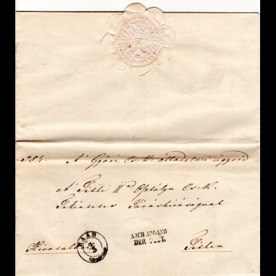 Österreich Ungarn 1852, Zier-K2 RAAB u. Nach Abgang der Post auf schönem Brief