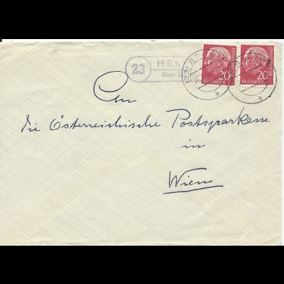 BRD 1958, Landpost Stpl. 23 Hüsede über Bohmte auf Brief m. 2x20 Pf. #1702