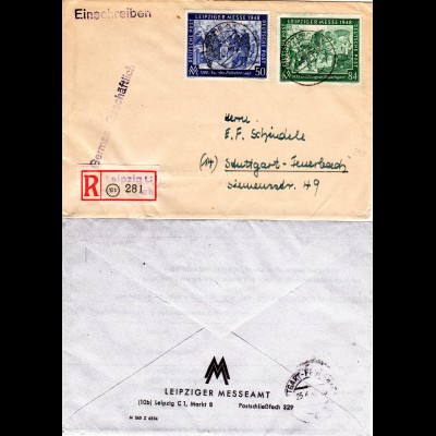 1948, Leipziger Messe 50+84 Pf. auf Einschreiben Brief v. Leipziger Messeamt
