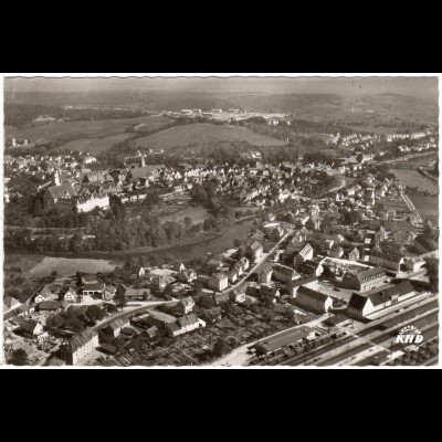 Donauwörth, Luftaufnahme m. Bahnhof u. neu erbauter Kaserne, 1968 gebr. Foto-AK