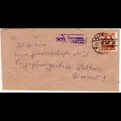 1948, Landpost Stpl. 20 DEINSEN über Alfeld auf Brief m. 24 Pf. 
