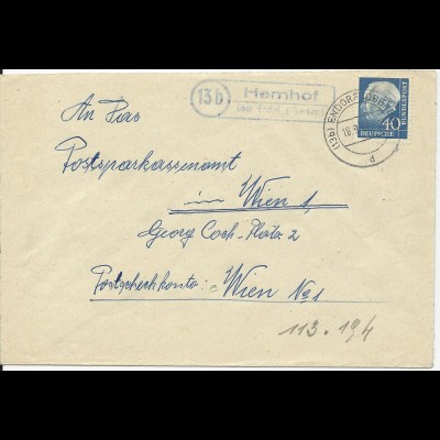 BRD 1957, Landpost Stpl. 14a Hemhof über Endorf auf Brief m. 40 Pf #163