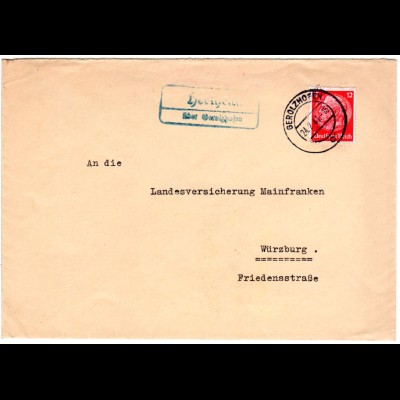 DR 1941, Landpost Stpl. HERLHEIM über Gerolzhofen auf Brief m. 12 Pf.