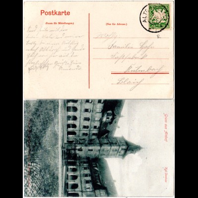 Bayern 1907, Reservestempel ALTDORF R auf Gruss aus sw-AK m. Kgl. Seminar