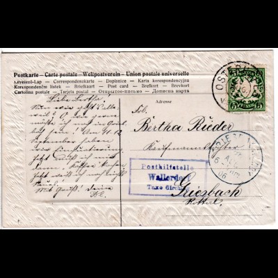 Bayern 1906, Posthilfstelle WALLERDORF Taxe Girching auf Karte m. 5 Pf.