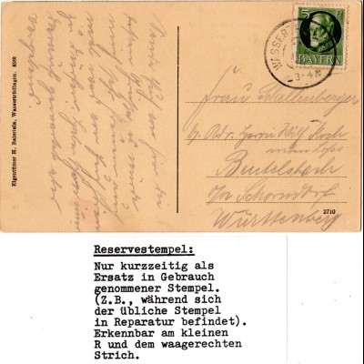 Bayern 1914, Reservestempel WASSERTRÜDINGEN auf AK m. 5 Pf.