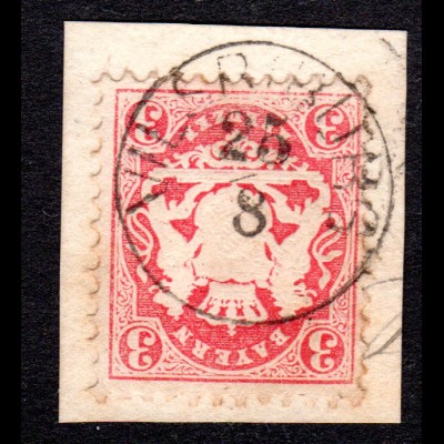 Bayern, Zierstempel VILSBIBURG Type 2 auf Briefstück m. 3 Kr. Geprüft.
