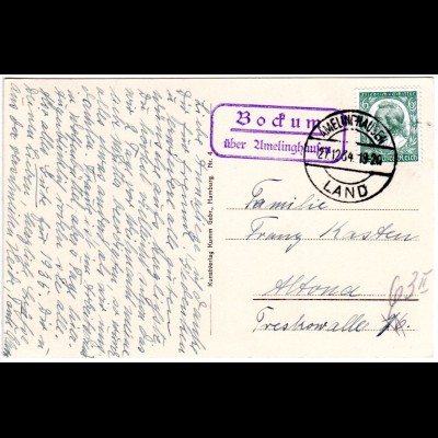 DR 1934, Landpost Stpl. BOCKUM über Amelinghausen auf Karte m. 6 Pf.