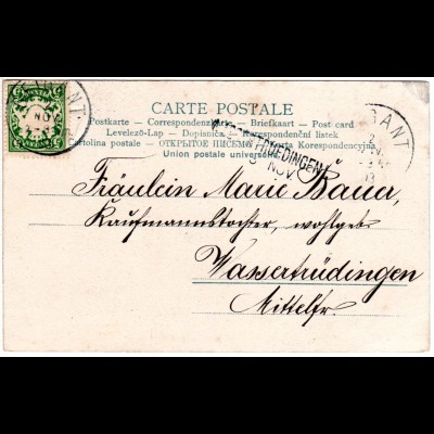 Bayern 1903, L2-Aushilfstpl. WASSERTRÜDINGEN als Ank.Stpl. auf Karte v. Geigant