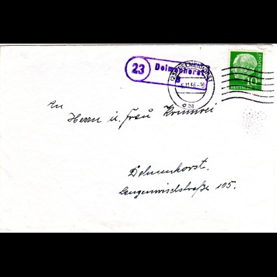 BRD 1956, Landpoststpl. 23 DELMENHORST B auf Orts Brief m. 10 Pf. 