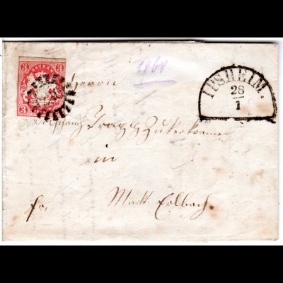 Bayern 1868, MR 230 IPSHEIM auf Brief m. 3 Kr. v. Dettenheim n. Mkt. Erlbach