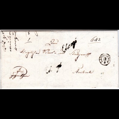 Bayern 1846, Fingerhut Stpl. LANGENFELD u. 2x Chargé auf Brief n. Ansbach.