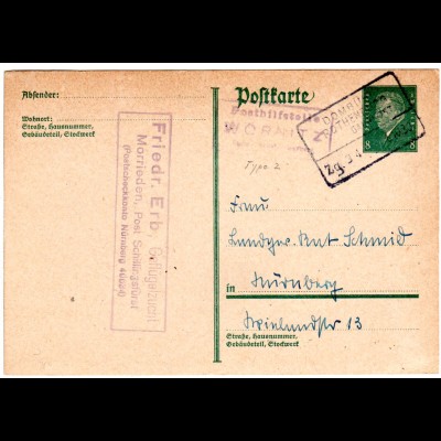 Bayern, Posthilfstelle WÖRNITZ Taxe Schillingsfürst auf DR Karte m. Bahnpost