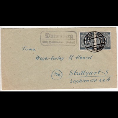 1947, Landpost Stpl. DUTTENBERG über Heilbronn auf Brief m. 2x12 Pf