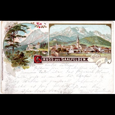 Österreich, Gruss aus Saalfelden, 1898 gebr. Litho AK