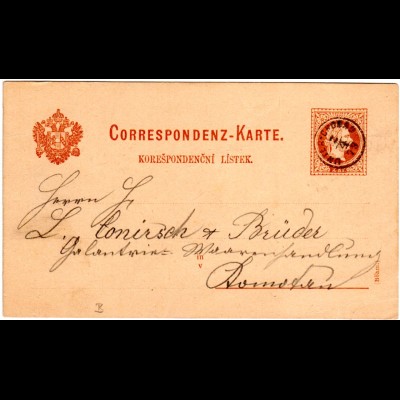Österreich 1879, Fingerhutstpl. UNTER-CHODAU auf 2 Kr. Ganzsache