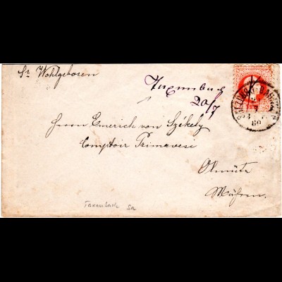Österreich 1880, hds. TAXENBACH auf Brief m. 5 Kr. u. Bahnpost Salzburg