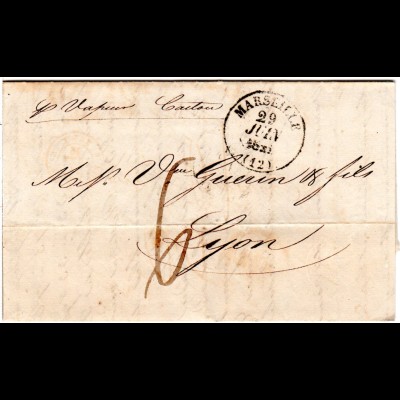 Italien Neapel 1841, Schiffsbrief v. Napoli n. Frankreich "par vapeur Caitou"