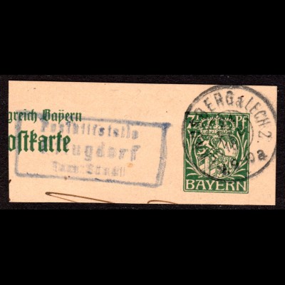 Bayern 1918, Posthilfstelle PFLUGDORF Taxe Stadl auf Ganzsachen Ausschnitt