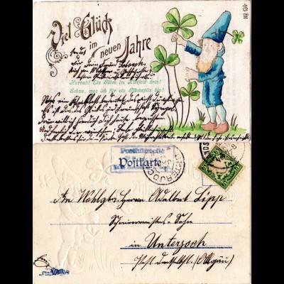 Bayern 1902, Posthilfstelle PÜRGEN Taxe Landsberg a. Lech auf Präge-AK m. Zwerg.