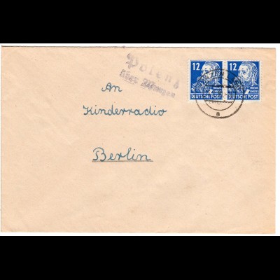 DDR 1950, Landpost Stpl. POLENZ über Wurzen auf Brief m. Paar 12 Pf.