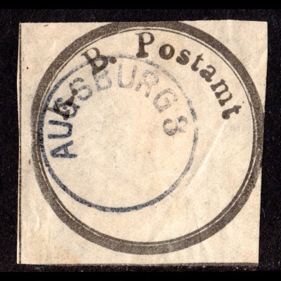 Bayern, Postsiegel K.B. Postamt m. eingestempeltem K1 AUGSBURG 3 ohne Datum.