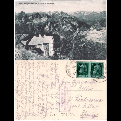 Bayern 1912, Posthilfstelle PRINZ-LUITPOLD-HAUS Taxe Bad Oberdorf auf AK m. 5 Pf