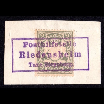 Bayern, 2 Pf. auf Briefstück m. Posthilfstelle RIEDENSHEIM Taxe Steppberg