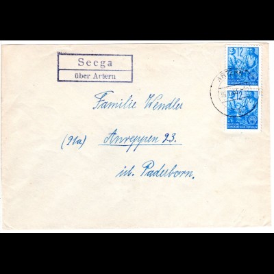 DDR 1953, Landpost Stpl. SEEGA über Artern auf Brief m. 2x12 Pf.