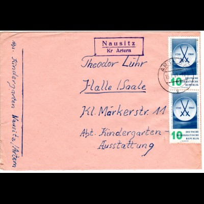 DDR 1961, Landpost Stpl. NAUSITZ über Artern auf Brief m. 2x10 Pf.