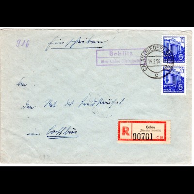 DDR 1956, Landpost Stpl. BOBLITZ über Calau auf Einschreiben Brief m. 2x35 Pf.