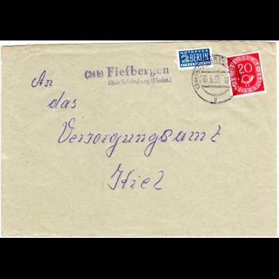 BRD 1953, Landpost Stpl. 24b FIEFBERGEN über Schönberg auf Brief m. 20 Pf. 