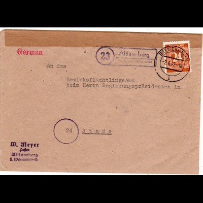 1947, Landpoststempel 23 ALTLUNEBERG über Bremerhaven auf Brief m. 24 Pf.