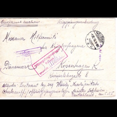 DR 1916, KGF POW Zensur Brief v. Neisse Sachsen n. Dänemark. 