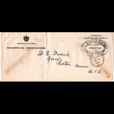 Cuba 1949, portofreier Vordruck Auslands-Dienstbrief v. Havanna i.d. USA. 