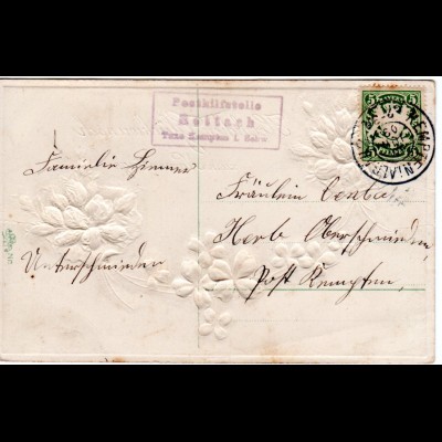 Bayern 1909, Posthilfstelle SETTACH Taxe Kempten auf Karte m. 5 Pf. 